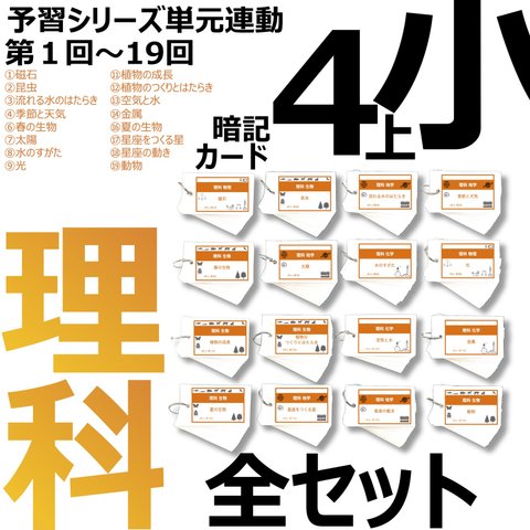 中学受験 暗記カード【4年上 理科 全セット 1-19回】 組分けテスト対策