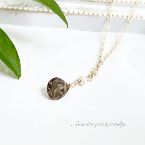 14kgf smokyquartz × pearl necklace