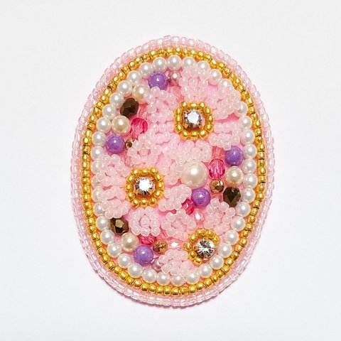 豪華な花のビーズ刺繍ブローチ(ピンク)