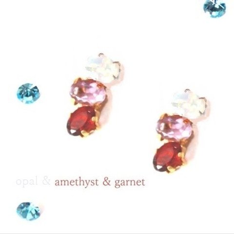 Opal & Amethyst & Garnet Earrings