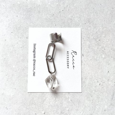 天然石 クリスタル(水晶)× cable chain  earcuff 片耳 ステンレス イヤーカフ