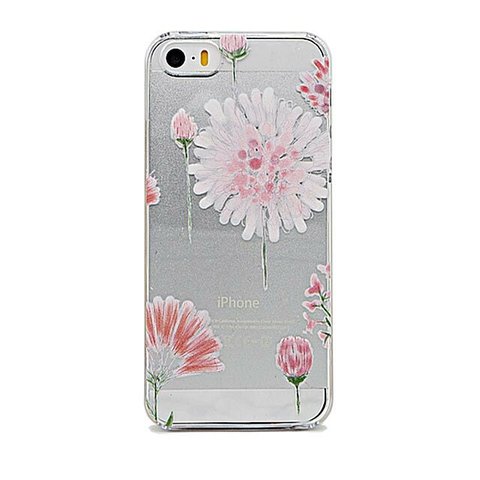 iPhone 各機種用はめ込み式背面カバー型ケース　かわいい赤やピンクの花柄スマホケース　花々ピンク/透明ケース（側面印刷無し）送料無料