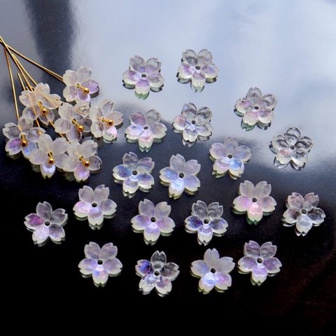 オリジナル新作★桜のパーツ　アセテート　オーロラ×ラメ入りホワイトグラデーション