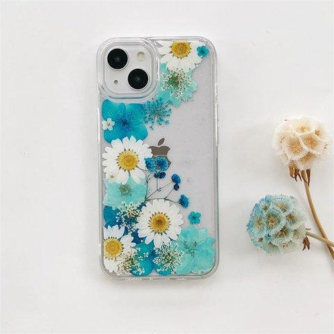 かすみ草 iPhone14Pro/SE/Xperia10IV/GALAXYS23 スマホリング 押し花ケース