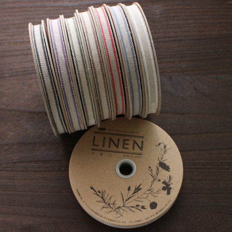 【10mm幅/7色】No,1154　リネンリボン　リネン100%　リネン2ラインテープ/日本製