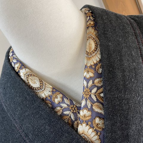 インド刺繍リボンの半衿(濃紺オーガンジーモチーフ)