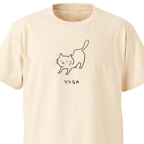 ヨガにゃんこ【ナチュラル】ekot Tシャツ <イラスト：タカ（笹川ラメ子）>