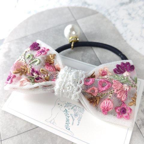 502【数量限定販売！】インド刺繍リボン【ヘアゴム】