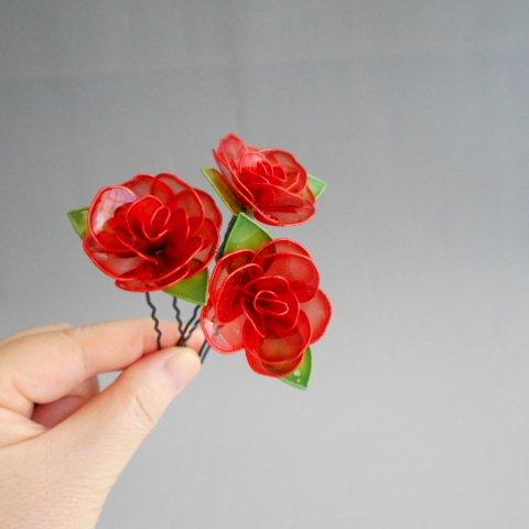 薔薇・バラ（Red）Uピン３本セット