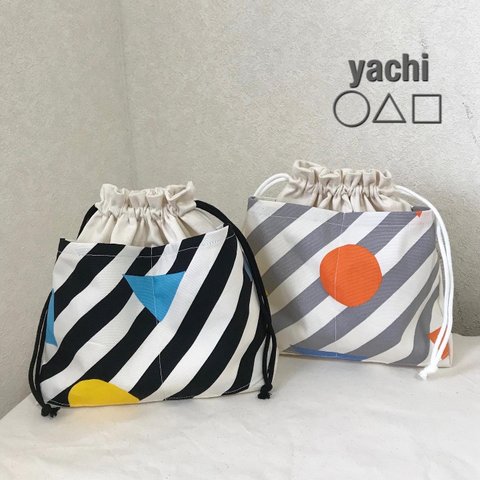 ◯△□ アシメストライプの可愛い巾着❤️バッグインバッグ　ランチバッグ●お弁当入れ