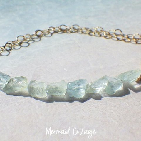 *14kgf* Raw Aquamarine Bracelet アクアマリン ハーフ＆ハーフ☆ゴールドチェーンブレスレット