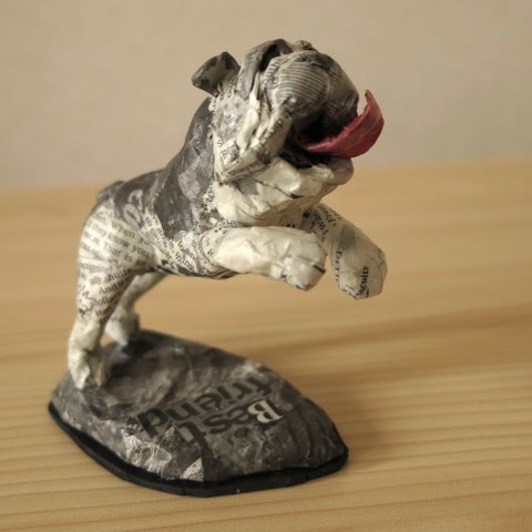 Jumping Bulldog Paper Mache sculpture