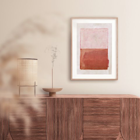 インテリアポスター【 ２TONE ピンク＆アンバー 】アートでお部屋の模様替えや新築や開店祝いに。抽象画ペイント