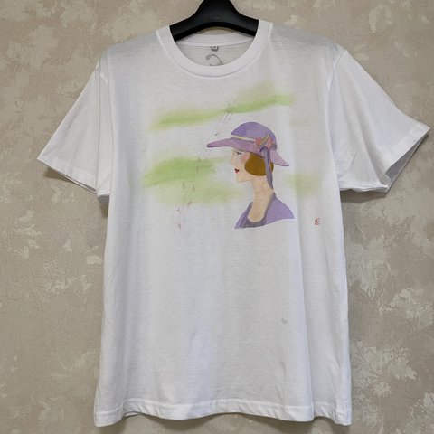 手描きTシャツ、大正ロマン(パープル)