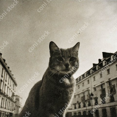 昔の猫の写真、モノクロ、アート、古びた写真　conistock_59047