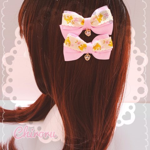 ミニベビーベアリボン♡ヘアクリップ(ピンク) ゆめかわ 量産型 地雷 コンカフェ アイドル衣装 メイド 新生活 ギフト プレゼント くま テディベア ツインテール キッズアクセ 入園 入学 双子コーデ