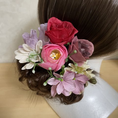 お花の髪飾り ヘアピン 造花 つばき No.8