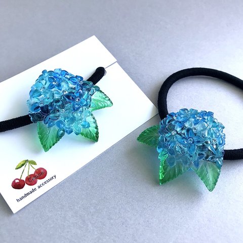 紫陽花 クリア ヘアゴム 青 水色 レジン