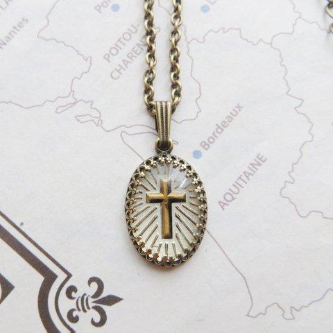 Vintage Gold-Silver CROSS Intaglio Cabochon ネックレス