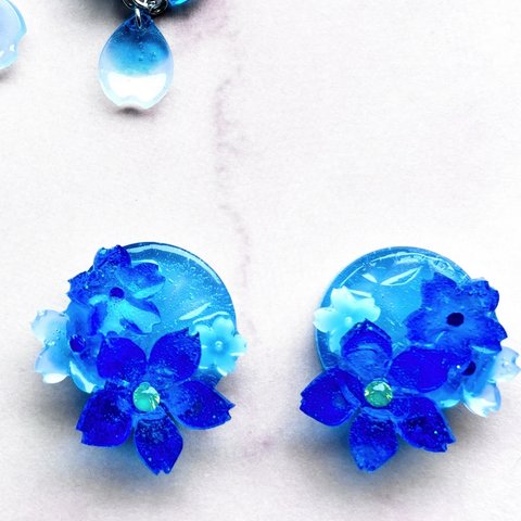 青い桜の耳飾り 選べるピアス・イヤリング
