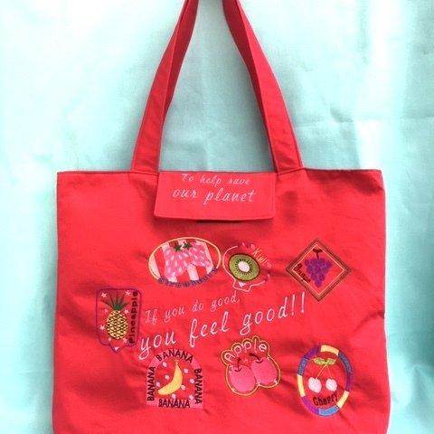 フルーツシール刺繍　エコバッグ(Rose)