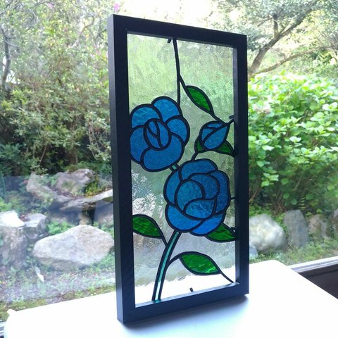 ステンドグラスパネル　青いバラ