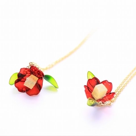  ﾟ･*:.｡.  椿  .｡.:*･ﾟ    真っ赤な椿の花 ディップアート ネックレス 着物 和装Flower 