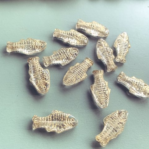 【2コセット】#czech beads#チェコビーズ　fish 25✖️12㍉　crystal/bronzeB