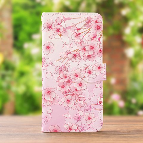桜ピンク の スマホケース 手帳型 アンドロイド iPhone XPERIA GALAXY AQUOS ケース 全機種対応　花柄