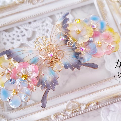 ネモフィラの歌と蝶のバレッタ（hair ornaments of  butterfly〜spring song〜）