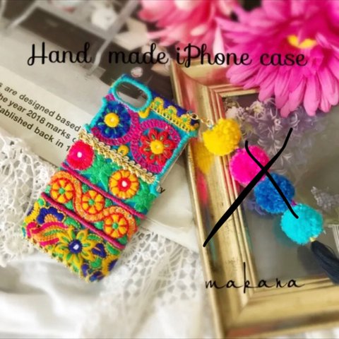 花 刺繍 iPhoneケース