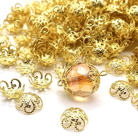 【10mm 100個入り】人気♪可愛い5つ花座金 ビーズキャップ ゴールド 金色 金メッキ メタルパーツ 座金 ビーズカバー【森の雑貨屋さん】