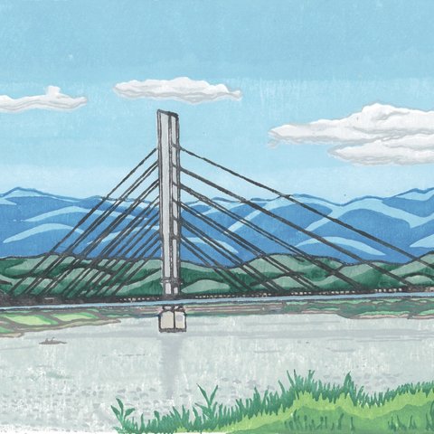 「由利橋」木版画フレーム付き