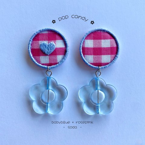 〈pop candy(soda)〉刺繍ピアス･イヤリング