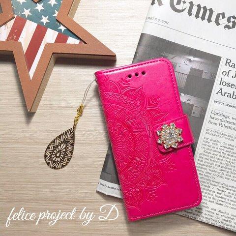 【新作】iphone6/6s/7/8 手帳型iphoneケース エスニック柄 刺繍デザイン