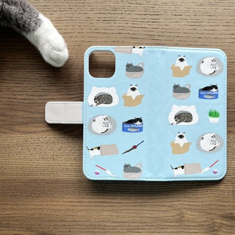 iPhone手帳型ケース「お気に入りの場所　～パターン柄～」iPhone13　手帳型ケース　猫　ねこ　大人かわいい　スマホケース　