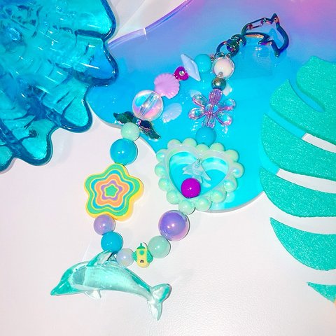 🐬💚イルカとビーズキーホルダー💜🐬