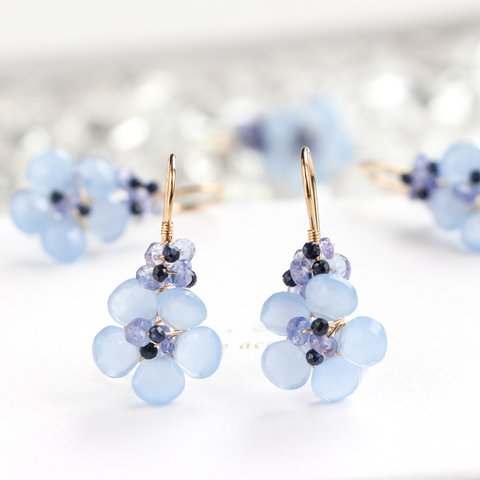 14kgf-Sea blue flower ピアス/イヤリング