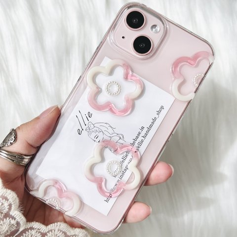 【全機種対応】カジュアルフラワーiPhoneケース pink