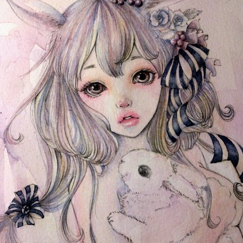 イラスト複製画『うさぎと兎』絵