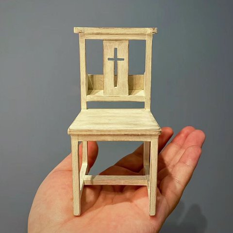 ミニチュア家具 チェア 椅子 教会 クルミ アンティーク加工 ドール用 1/6サイズ ドールハウス