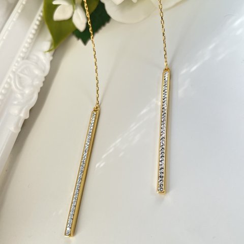 シンプルバー　Y字　ロングネックレス　swarovski グルーデコ　