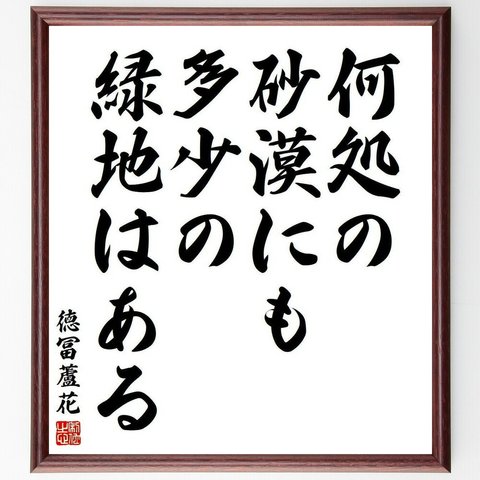 徳冨蘆花の名言「何処の砂漠にも、多少の緑地はある」額付き書道色紙／受注後直筆(Y3834)