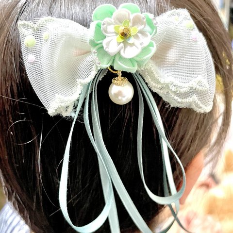 つまみ細工のリボンヘアピン☆値下げしました☆