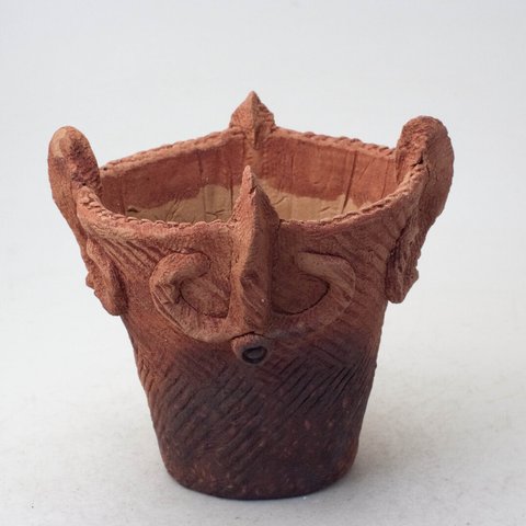 陶器製（4号ポット相当）縄文植木鉢 jomon-M-8408
