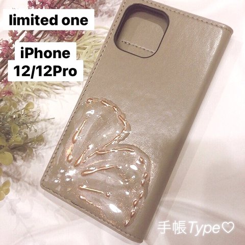 【"O"case.】ニュアンスデザインレザー調手帳型iPhoneケース【12】　スマホケース　スマホカバー　花　