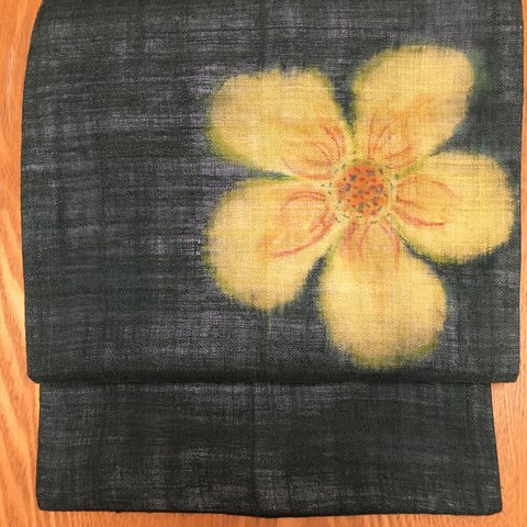 黄色い花・赤い花の名古屋帯　KIMONO