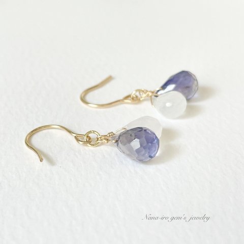 14kgf iolite× rainbow moon stone pierce