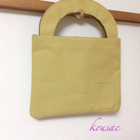 【spring-bag】倉敷帆布  ミニトートバッグ 〈カラシ×薄茶〉受注製作