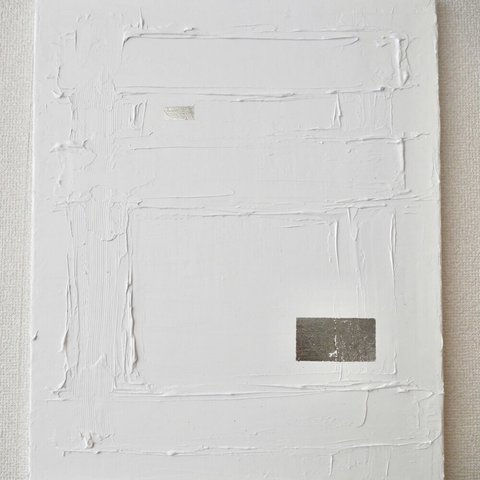 【SOLD】WHITE-K//キャンバス アクリル絵画 抽象画 インテリア モダンアート 白 ホワイト シンプル シルバー おしゃれ